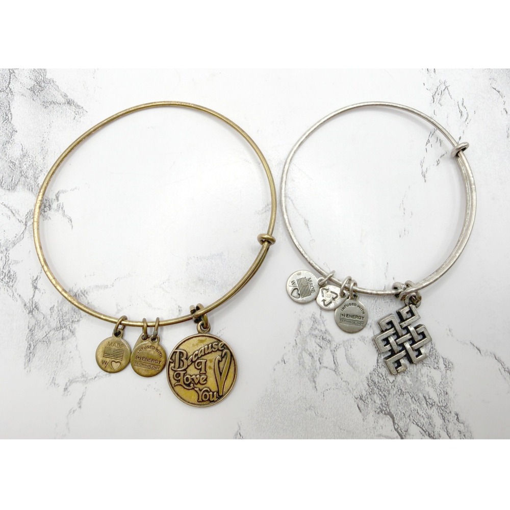 Alex and Ani Style‎ Charm Bangle Bracelet Lot 2 Gold Silver Charm Stack